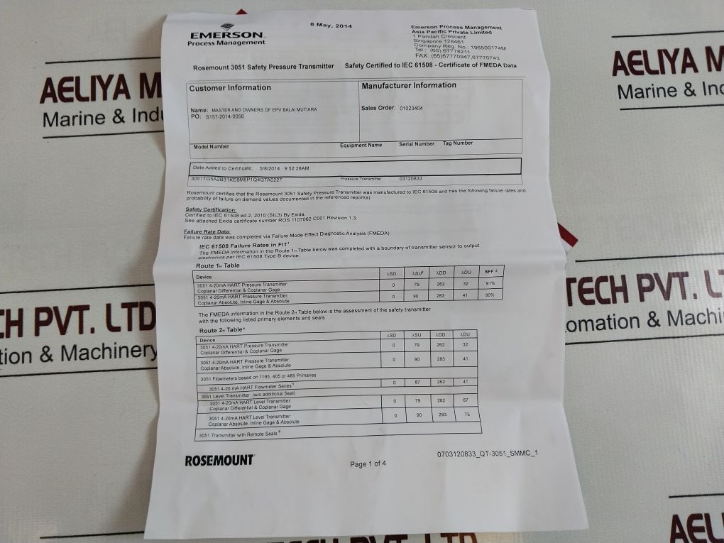 Rosemount 300S1Kad1E7M5T1 Pressure Transmitter 3051S2Tg3A3B11A1Kd1E7M5P1Q4Qtt1