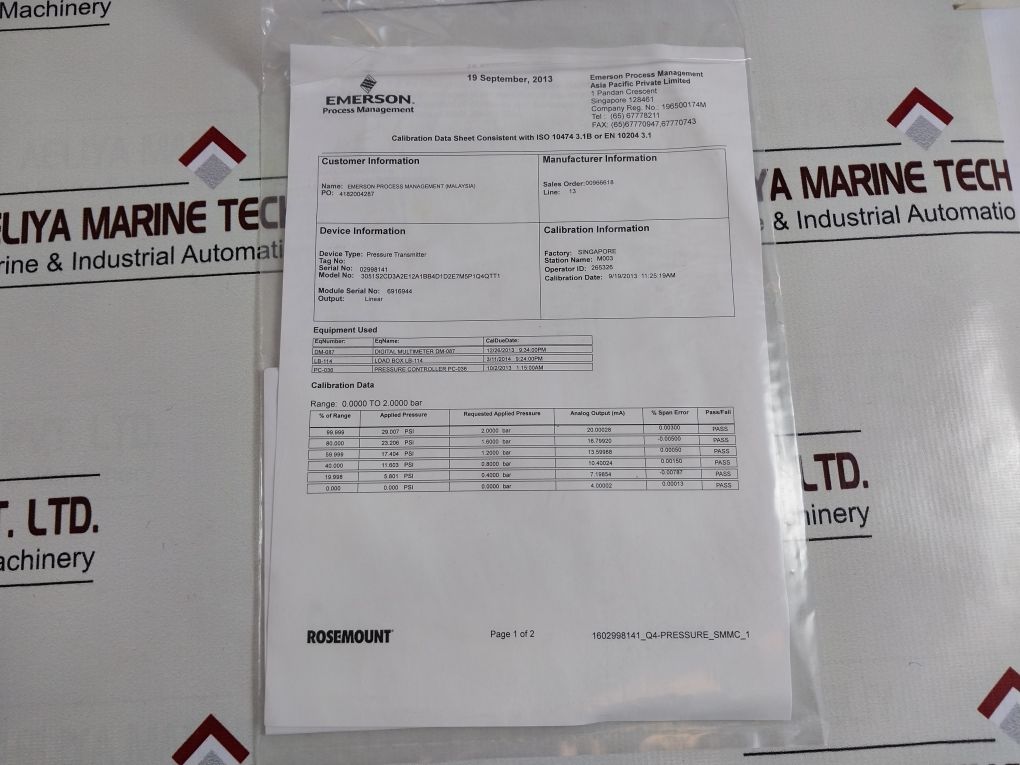 Rosemount 3051S2Cd3A2E12A1Bb4D1D2E7M5P1Q4Qtt1 Pressure Transmitter 3051S