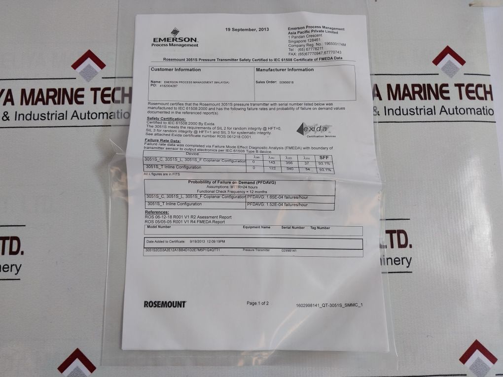 Rosemount 3051S2Cd3A2E12A1Bb4D1D2E7M5P1Q4Qtt1 Pressure Transmitter 3051S