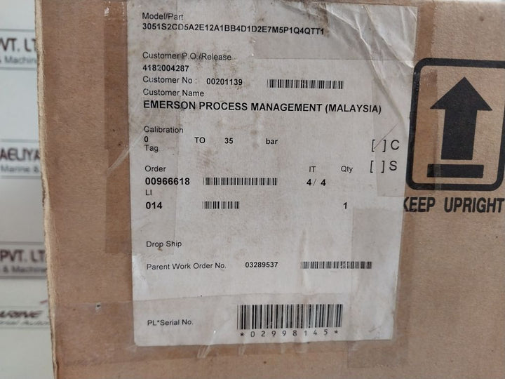Rosemount 3051S2Cd5A2E12A1Bb4D1D2E7M5P1Q4Qtt1 Pressure Transmitter