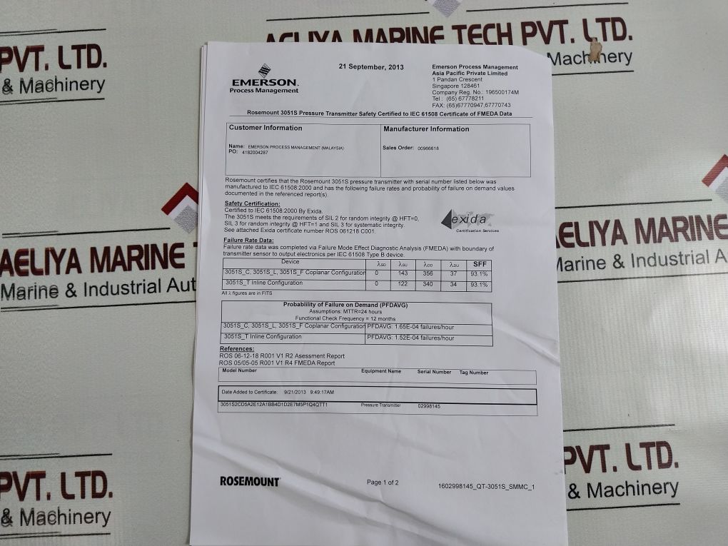 Rosemount 3051S2Cd5A2E12A1Bb4D1D2E7M5P1Q4Qtt1 Pressure Transmitter