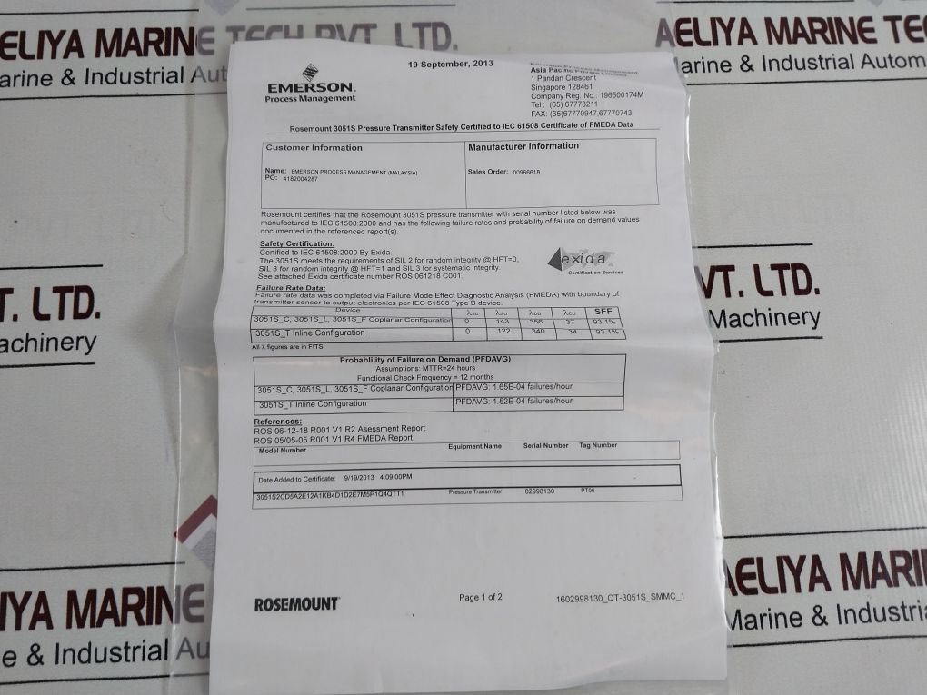 Rosemount 3051S2Cd5A2E12A1Kb4D1D2E7M5P1Q4Qtt1 Pressure Transmitter 3051S Series