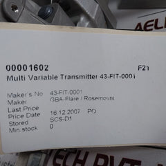 Rosemount 3095 Ma23Aja11Ka121Fbc2Q4Q8 Flow Meter