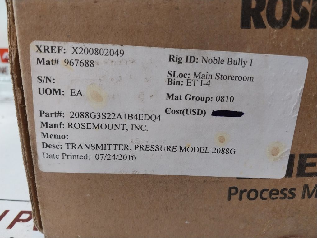 Rosemount 2088G3S22A1B4Edq4 Pressure Transmitter