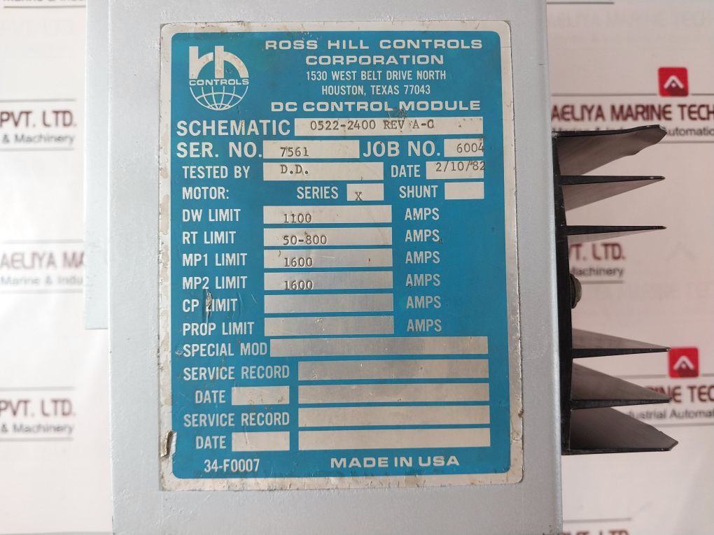 Ross Hill Controls 0522-2400 Dc Control Module 24 Vdc