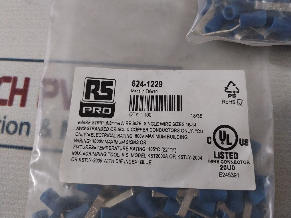 Lot Of 100X Rs Pro 624-1229 Hook Insulated Crimp Blade Terminal 6.8Mm