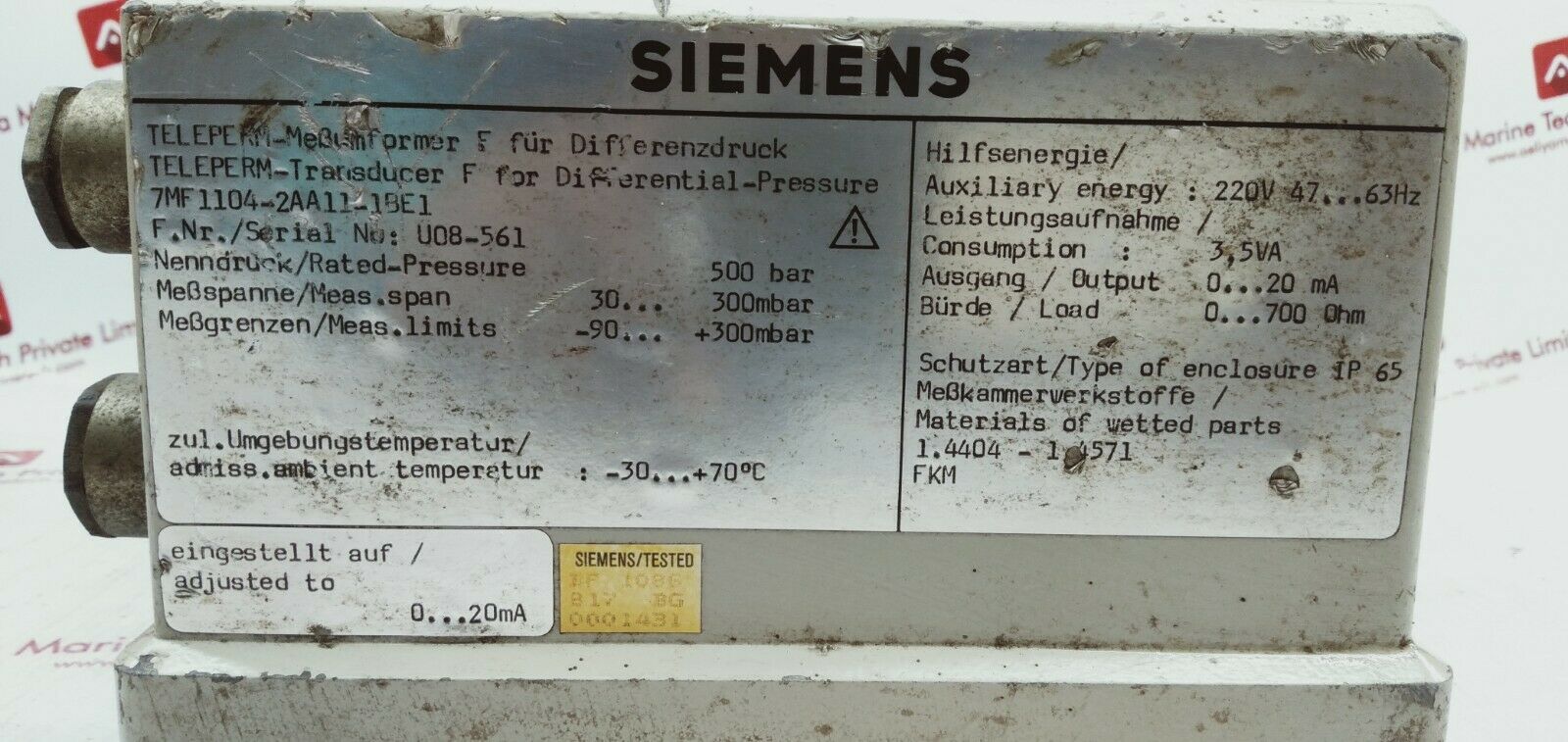 Siemens 7mf1104-2aa11-1be1 pressure transmitter