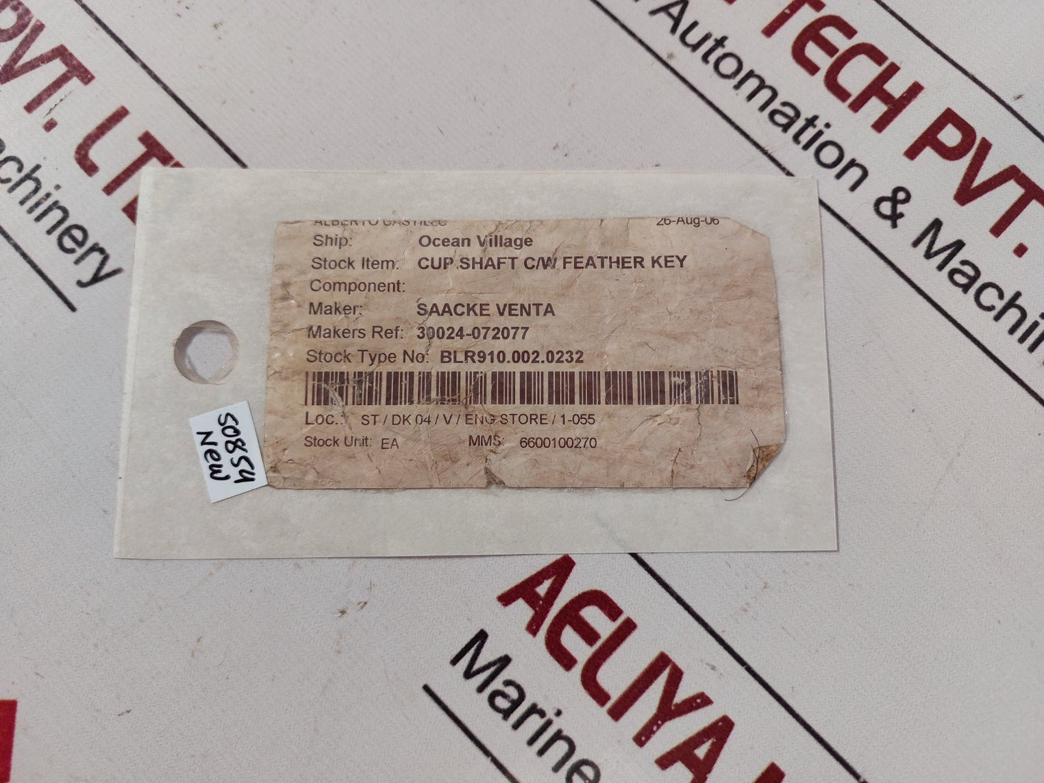 Saacke Venta Blr910.002.0232 Cup Shaft C/W Feather Key