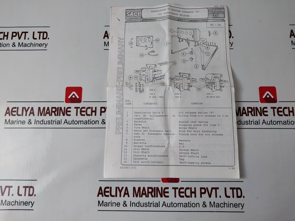 Sace “T” Overcurrent Release Kit