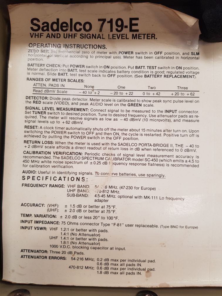 Sadelco 719-e Vhf And Uhf Signal Level Meter.