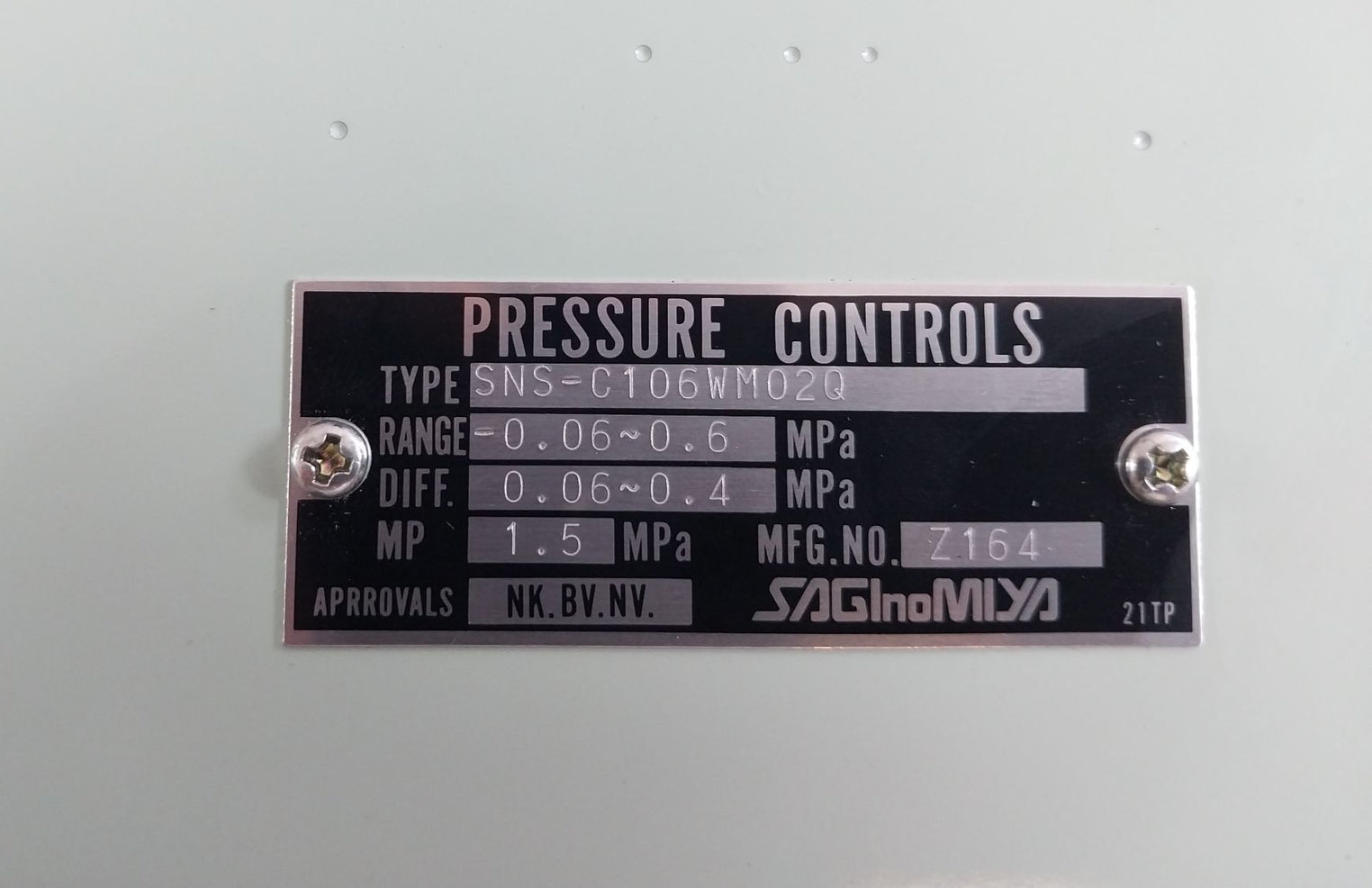 Saginomiya Sns-c106Wm02Q Pressure Control Switch -0.06~0.6 Mpa