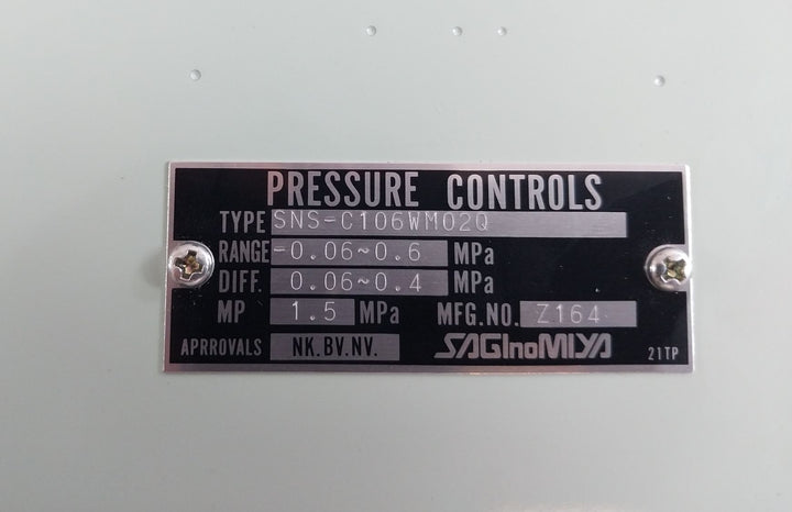 Saginomiya Sns-c106Wm02Q Pressure Control Switch -0.06~0.6 Mpa