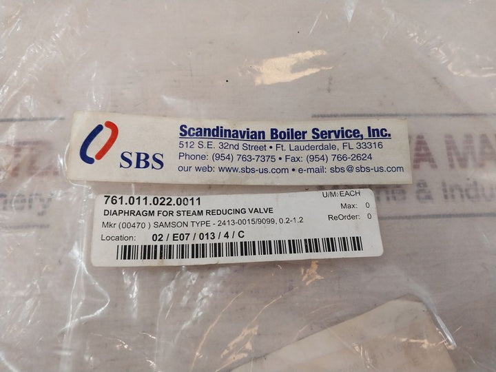 Samson 0520-0853 Diaphragm For Steam Reducing Valve