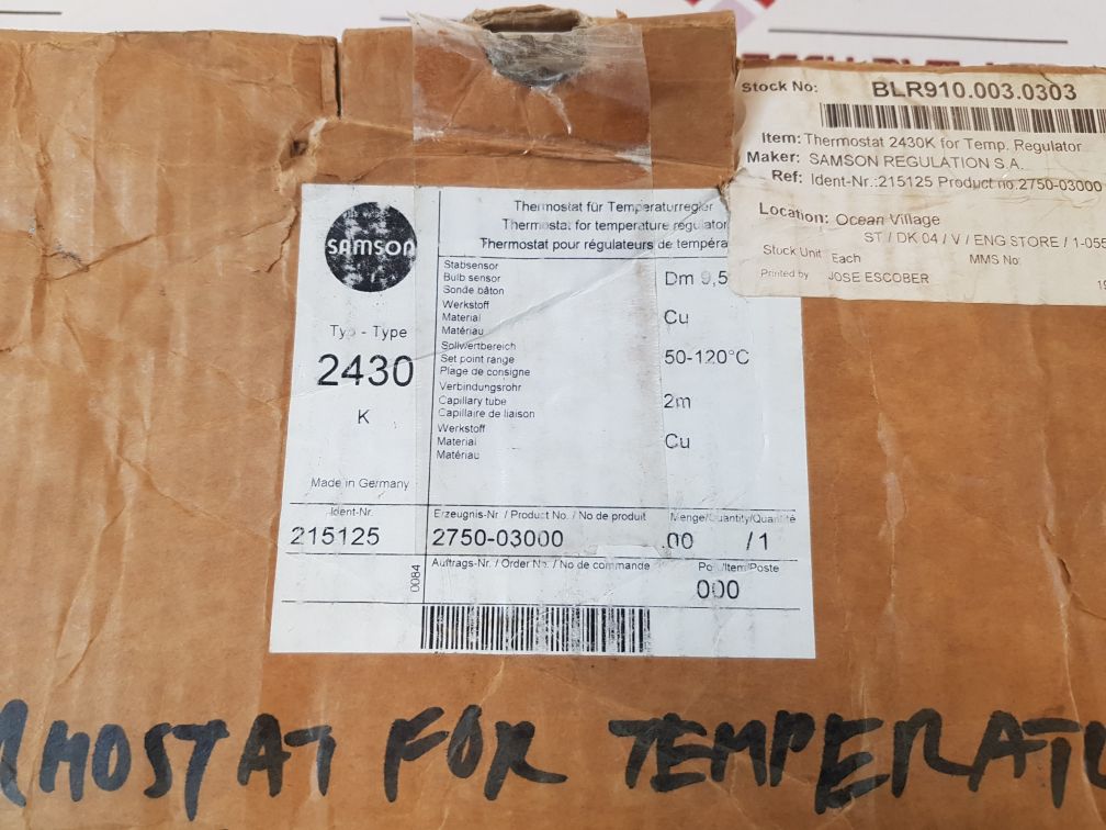 Samson 2750-03000 Temperature Regulator 2430 K
