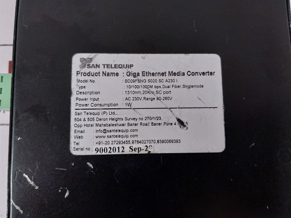 San Telequip Sc09Feng Ethernet To Fiber Media Converter