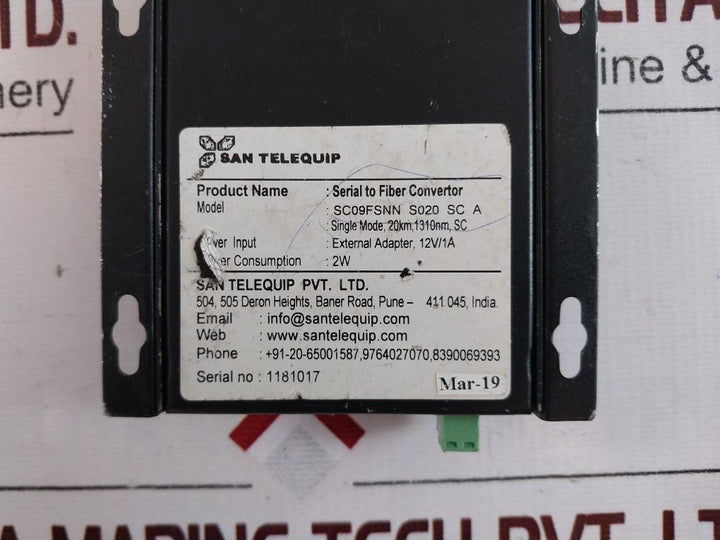 San Telequip Sc09Fsnn Ethernet To Fiber Converter