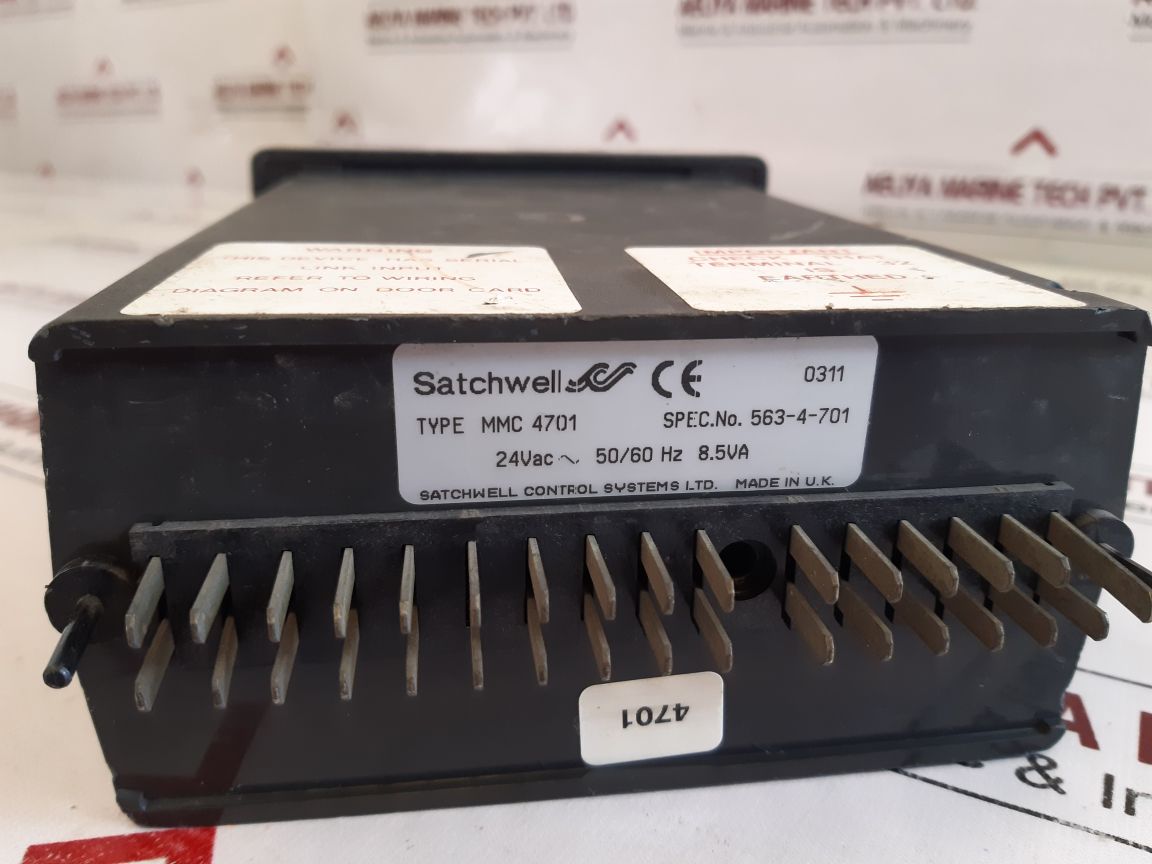 Satchwell Mmc 4701 Keyboard Controller Panel 24Vac~ 5060 Hz 8.5Va
