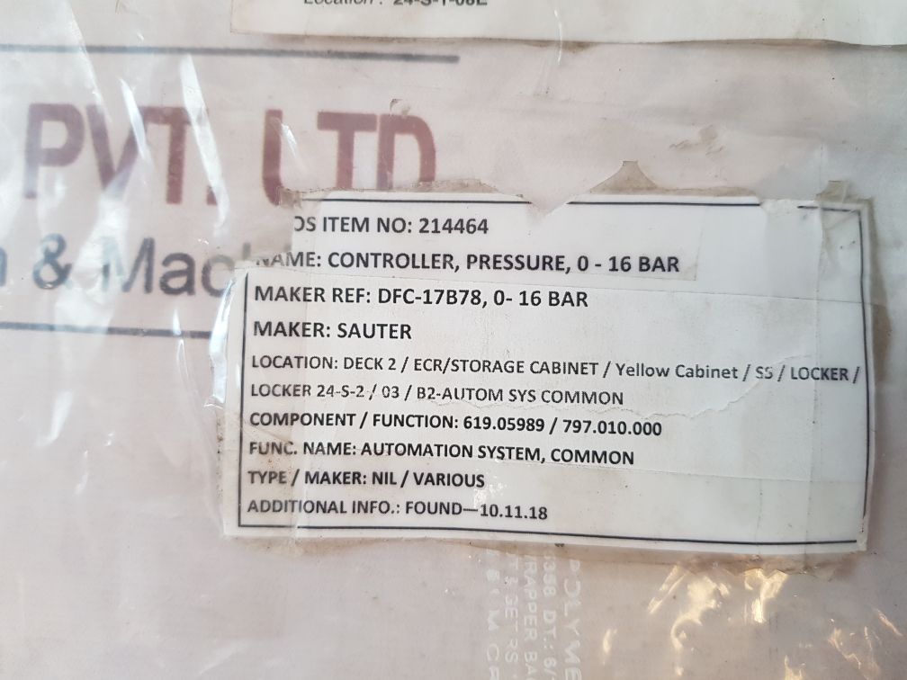 Sauter Dfc17B78 F001 Pressure Controller Switch 0-16 Bar