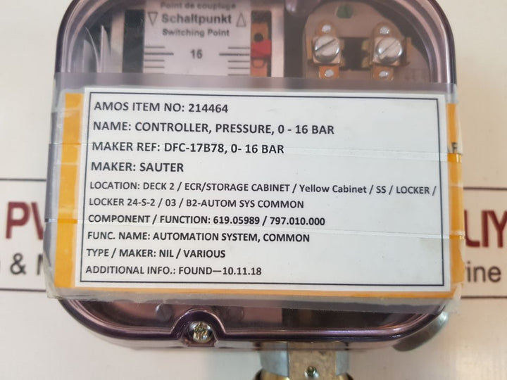 Sauter Dfc17B78 F001 Pressure Controller Switch 0-16 Bar