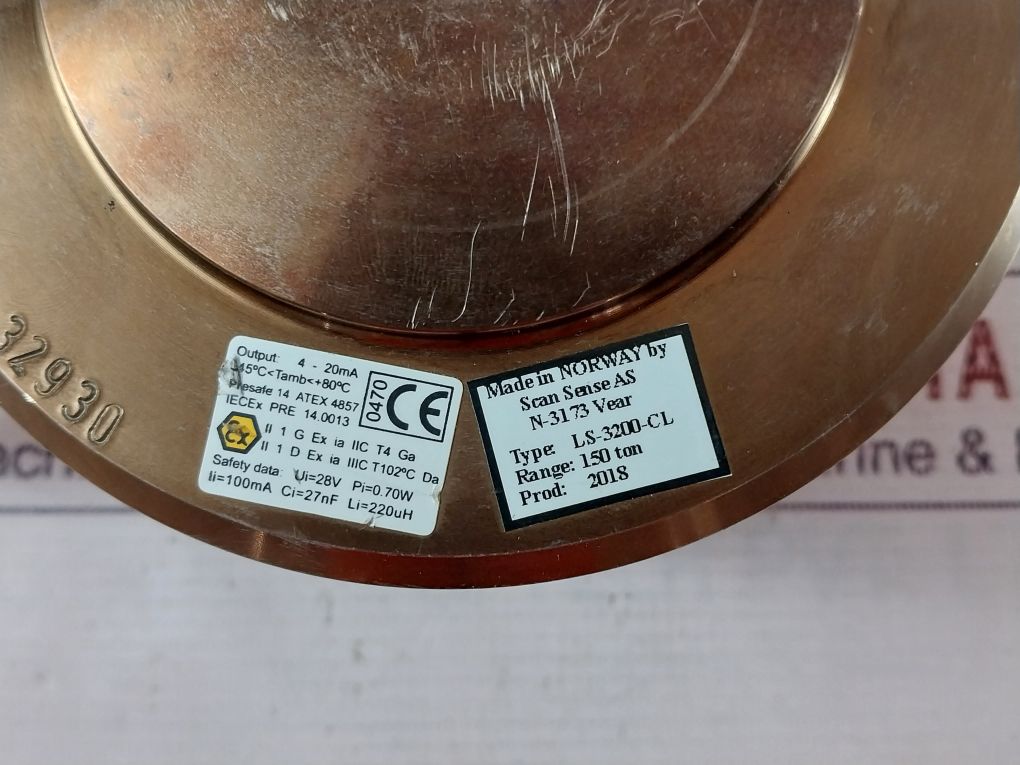 Scan Sense Ls-3200-cl Shear Pin Load Cell Range 150 Ton