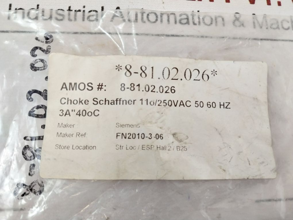 Schaffner Fn2010-3-06 Power Line Filter 110/250Vac