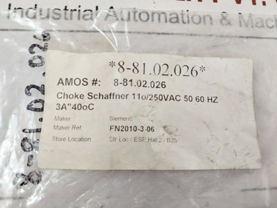 Schaffner Fn2010-3-06 Power Line Filter 110/250Vac