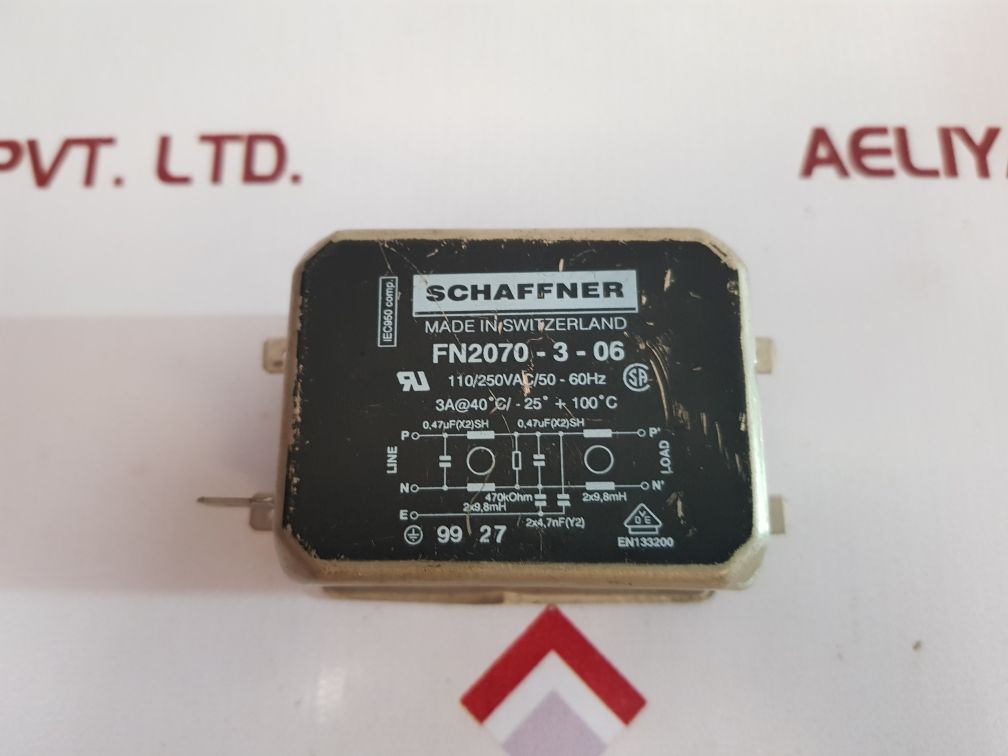 Schaffner Fn2070-3-06 Power Line Filter 110/250Vac/50-60Hz