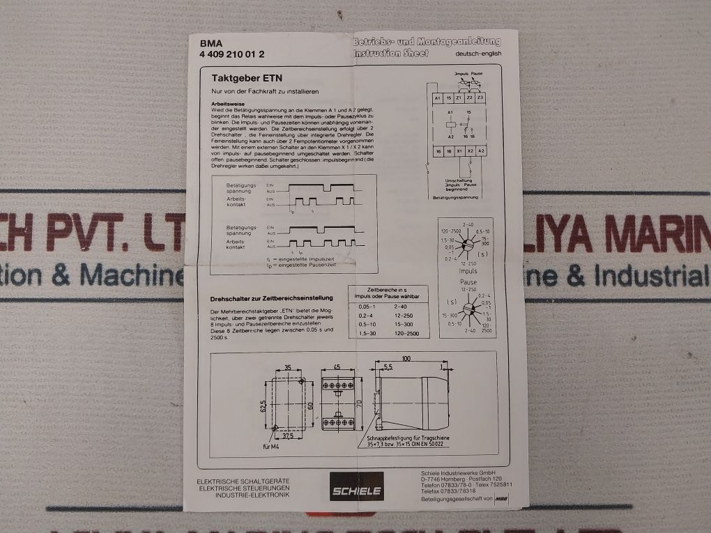 Schiele 2.409.200.00 Timer Relay 0,05-2500 S 24V Ac/Dc