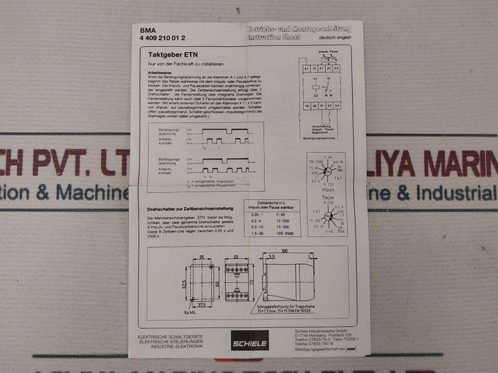 Schiele 2.409.200.00 Timer Relay 0,05-2500 S 24V Ac/Dc