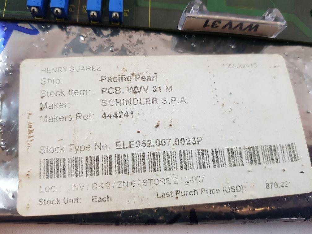 Schindler Wvv 31.Mb Control Board 444241 