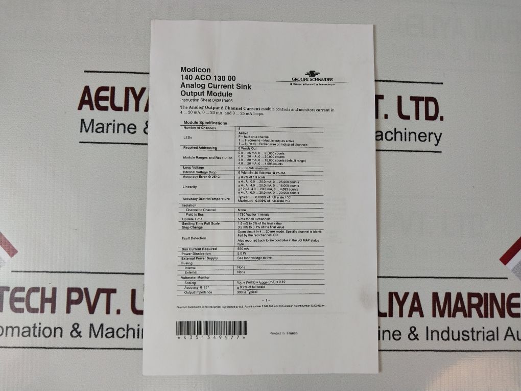 Schneider Modicon Quantum 140Aco13000 Analog Current Sink Output Module