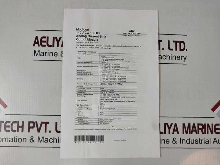 Schneider Modicon Quantum 140Aco13000 Analog Current Sink Output Module