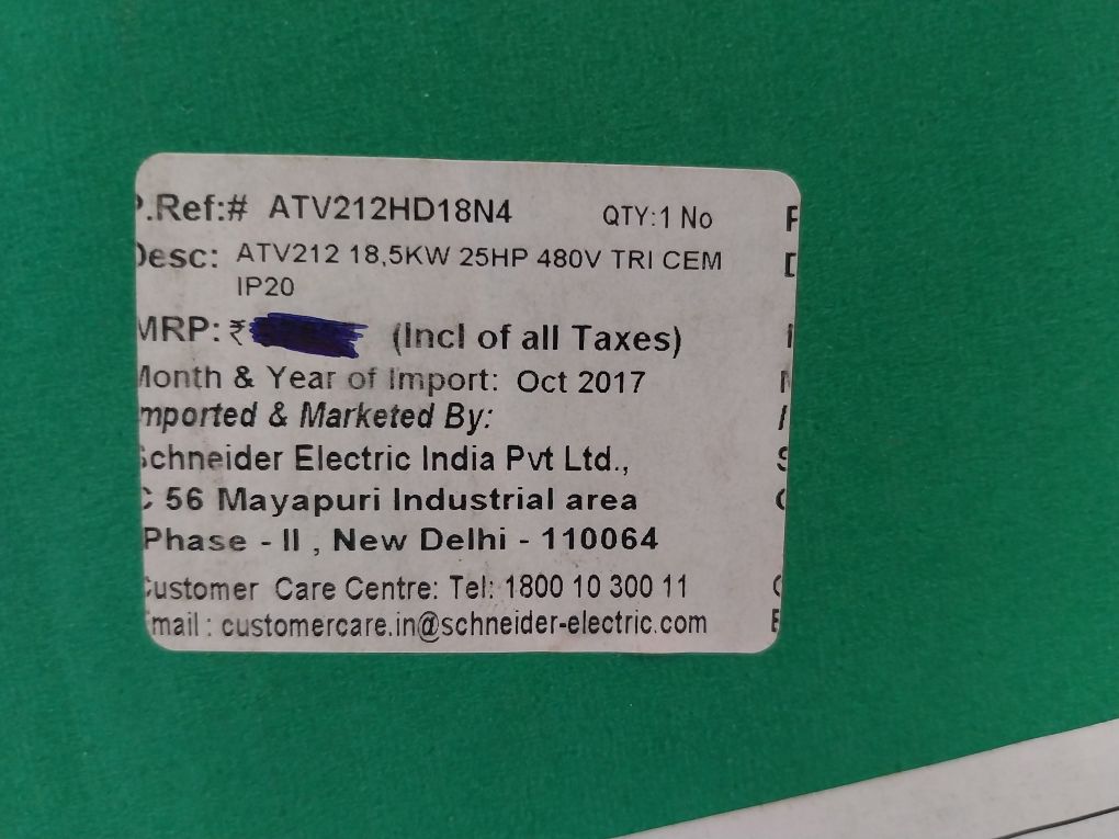 Schneider Electric Atv212Hd18N4 Variable Ac Speed Drive Class 10 Ip20
