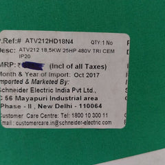 Schneider Electric Atv212Hd18N4 Variable Ac Speed Drive Class 10 Ip20