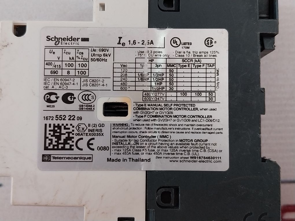 Schneider Electric Gv2-p07/1.6-2.5A Circuit Breaker Class 10 50/60Hz