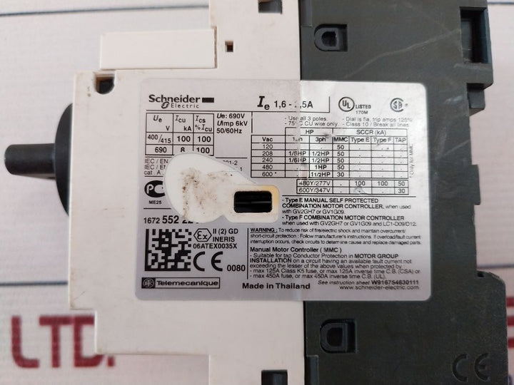 Schneider Electric Gv2-p07/1.6-2.5A Motor Circuit Breaker