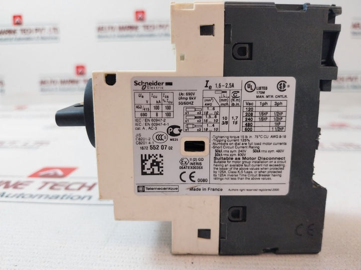Schneider Electric Gv2-p07/1.6-2.5A Motor Circuit Breaker 690V