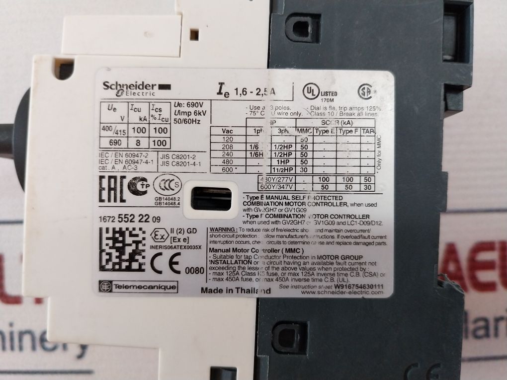 Schneider Electric Gv2-p07/1.6-2.5A Motor Circuit Breaker Class 10