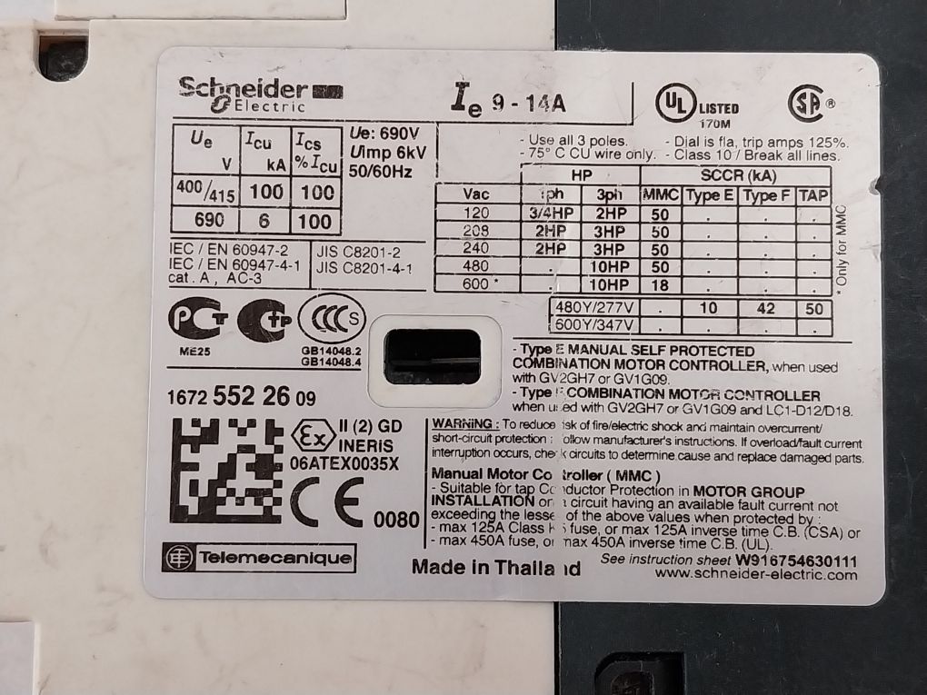 Schneider Electric Gv2-p16/9-14A Motor Starter 