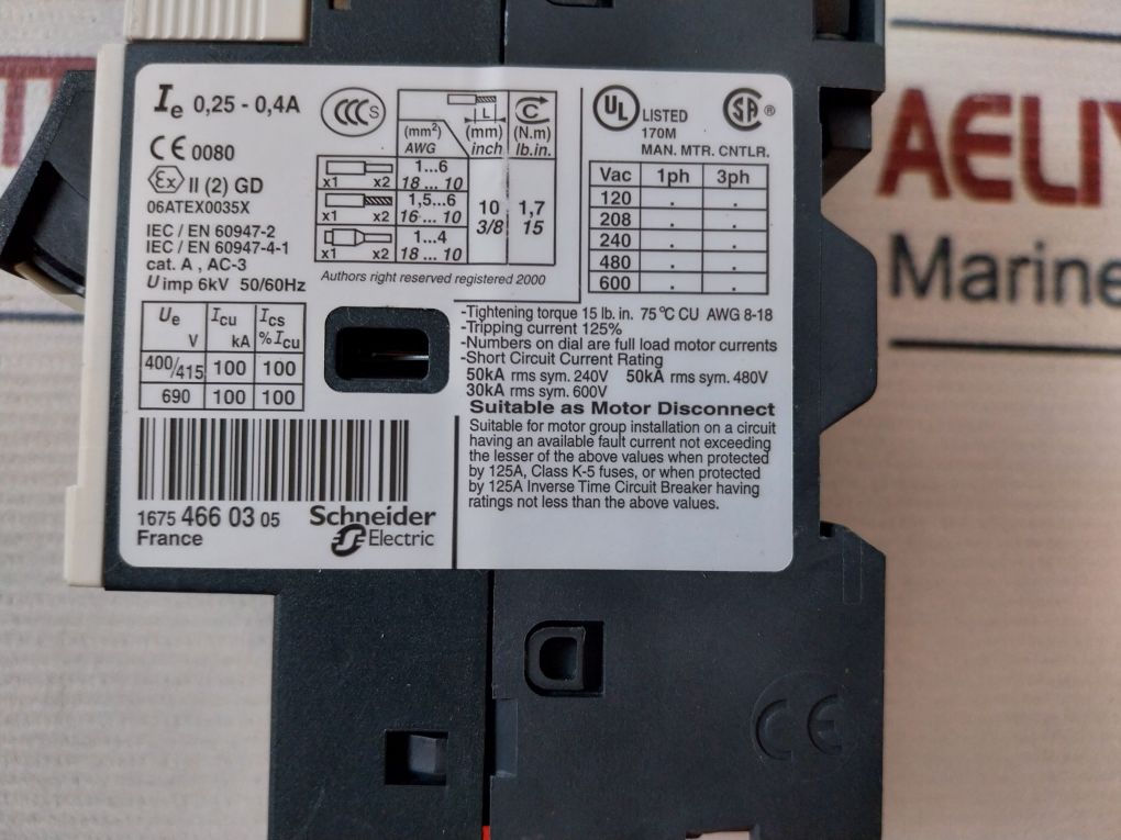 Schneider Electric Gv2 Me03/0.25-0.40A Motor Protection Switch Kit Ip20 055593