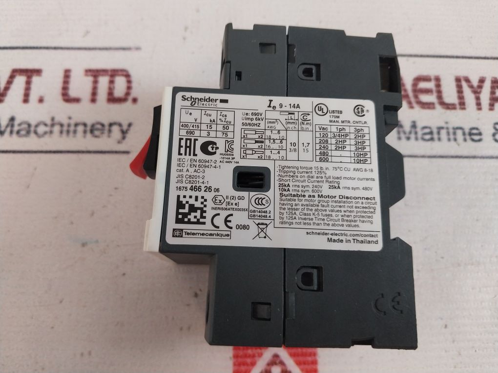 Schneider Electric Gv2Me16 Motor Circuit Breaker 3P Ac 440V 14A