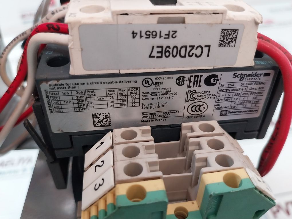 Schneider Electric Lc1D09, Lc1D128, Lc2D09E7 Contactor 600Vac