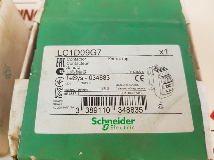 Schneider Electric Lc1D09G7 Contactor 120V 5060Hz
