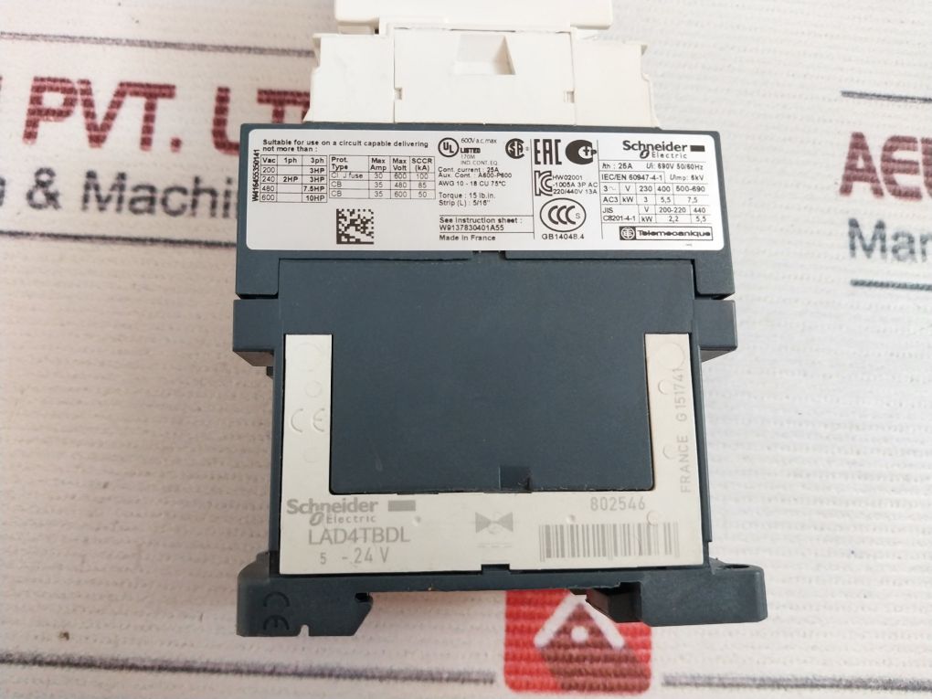 Schneider Electric Lc1D12Bd Contactor With Ladn20 Auxiliary Contact Block