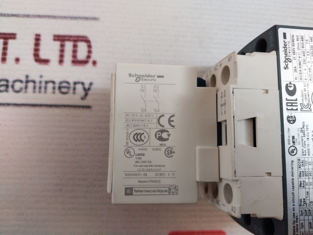 Schneider Electric Lc1D12Bd Contactor With Ladn20 Auxiliary Contact Block