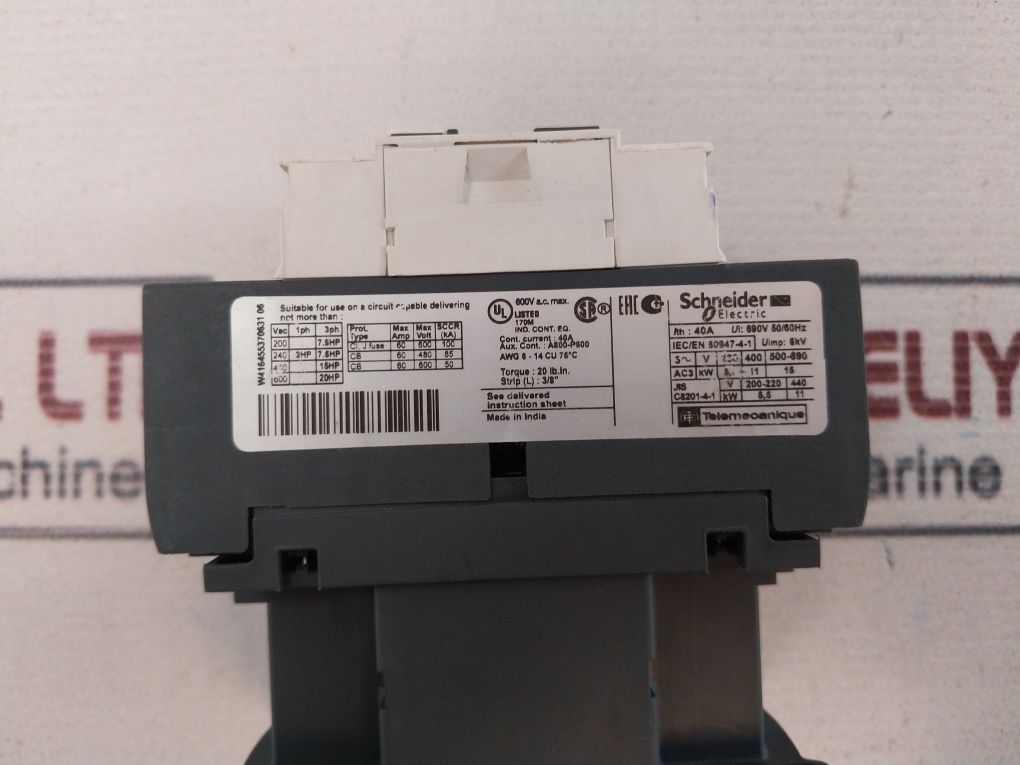 Schneider Electric Lc1D25 Contactor 690V 50/60 Hz