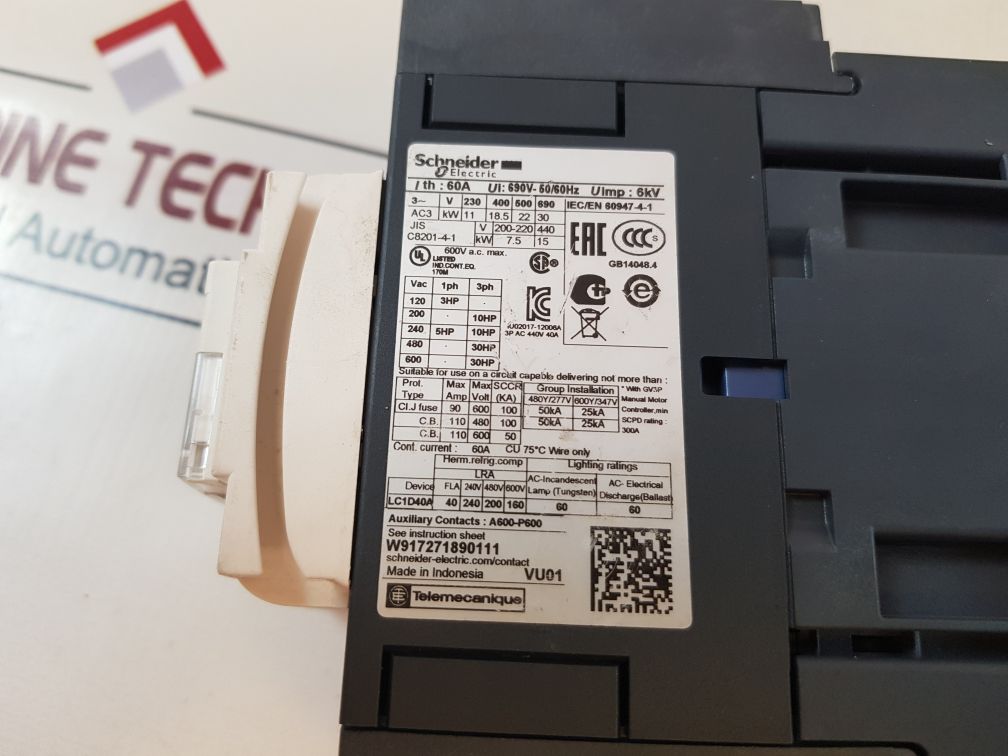 Schneider Electric Lc1D40A Contactor 50/60Hz