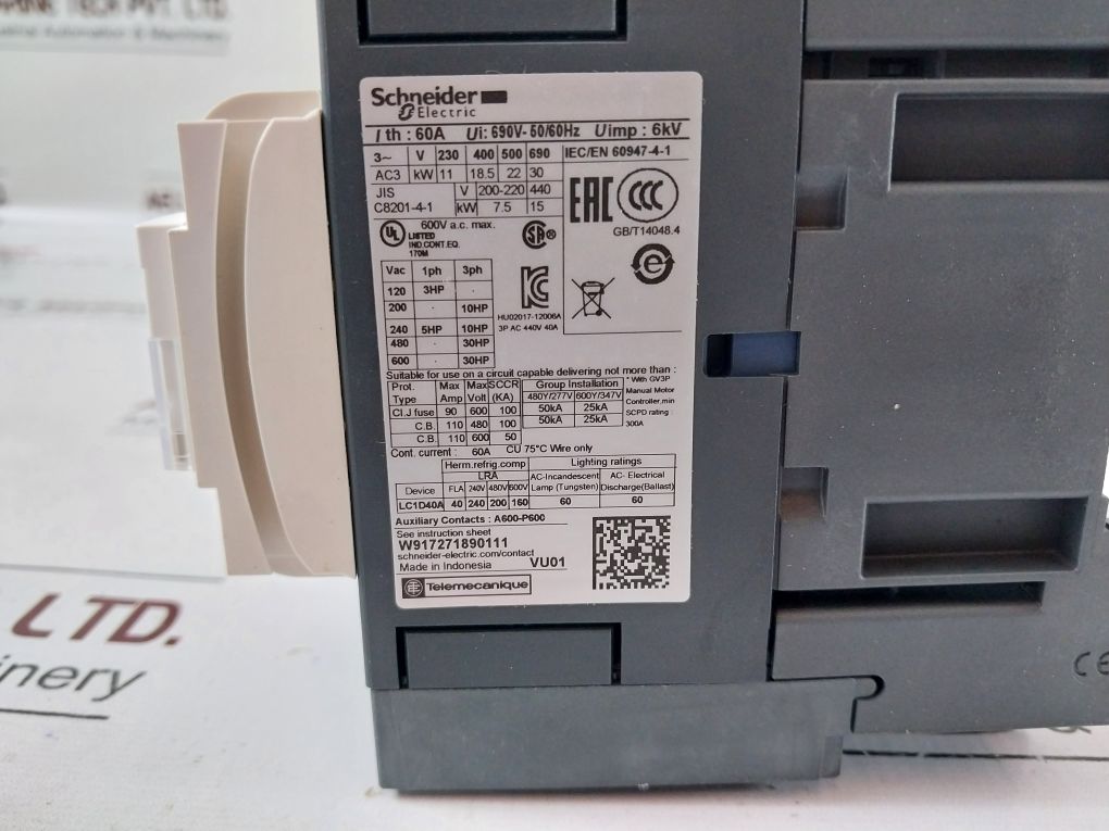 Schneider Electric Lc1D40A Contactor Lc1D40Am7