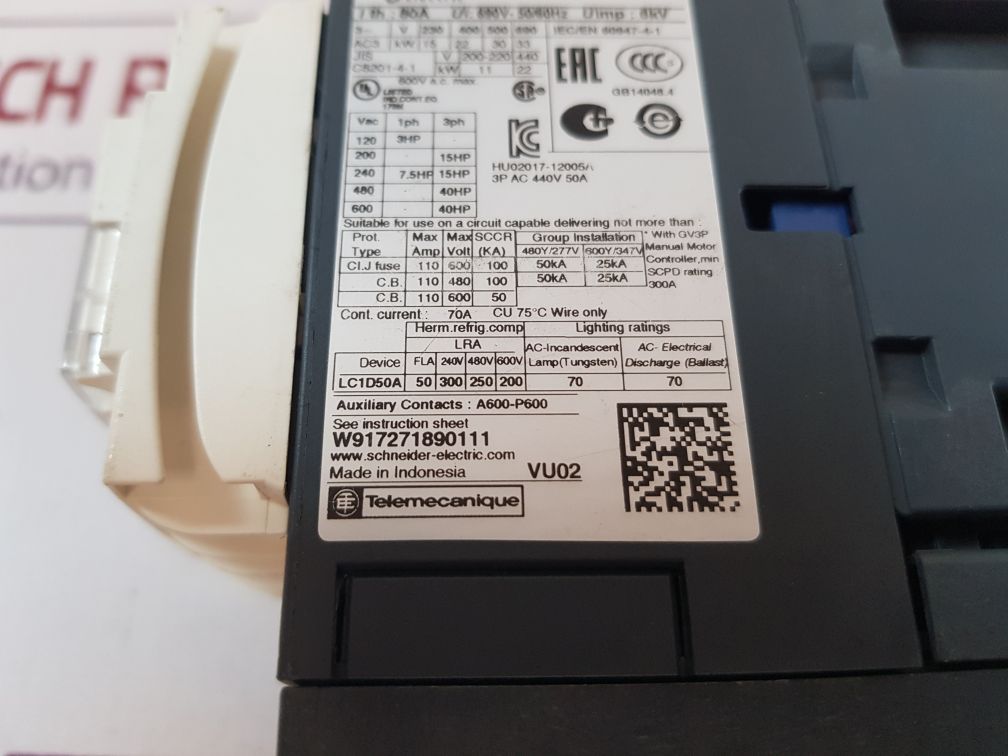Schneider Electric/Telemecanique Lc1D50A Contactor

