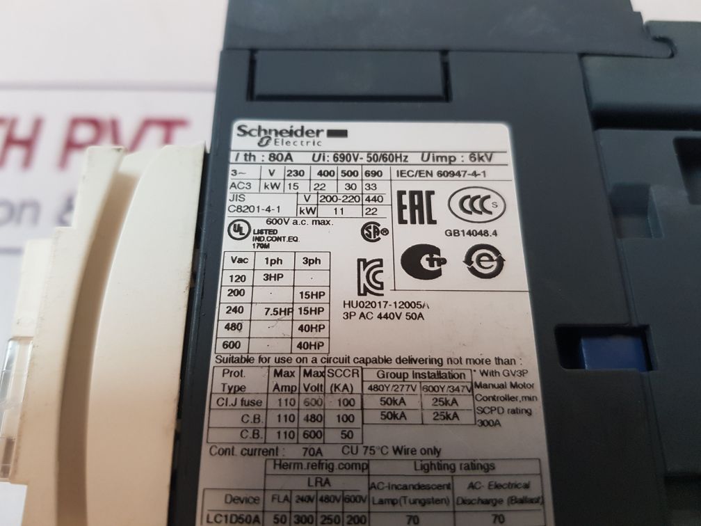 Schneider Electric/Telemecanique Lc1D50A Contactor
